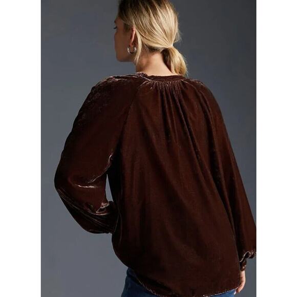 Anthropologie Pilcro Crushed Velvet Femme Buttondown Shirt Cocoa sz XXSP Brown - Picture 6 of 16